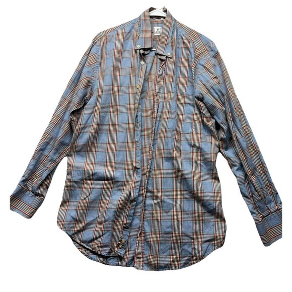 Peter Millar Other - Peter Millar Men's Med Blue Plaid 100% Cotton Long Sleeve Button Down Shirt